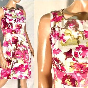 Vtg Y2K White Hot Pink Red Bold Floral Stretch Cotton Tank Mini Sheath Dress~4P